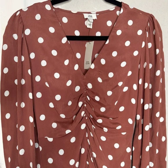 River Island Rust Brown & White Polka Dot Midi Dress - Picture 4 of 10